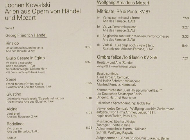 Kowalski,Jochen: Arien a.Opern v.Händel u.Mozart, Eterna(7 25 099), DDR, 1988 - LP - L2276 - 7,50 Euro