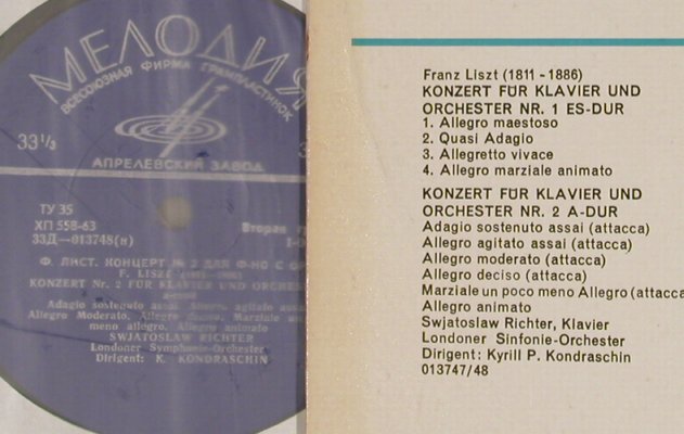 Liszt,Franz: Konzert für Klavier u.Orch Nr.1/2, Melodia/Eterna(013747/48), DDRvg+/vg+, 1967 - LP - L2301 - 5,00 Euro
