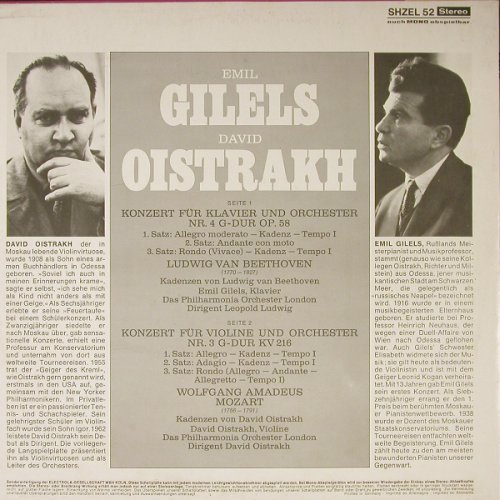 Oistrach,David & Emil Gilels: Mozart Nr.3 g-dur,KV 216, HörZu(SHZEL 52), D,  - LP - L2392 - 6,00 Euro