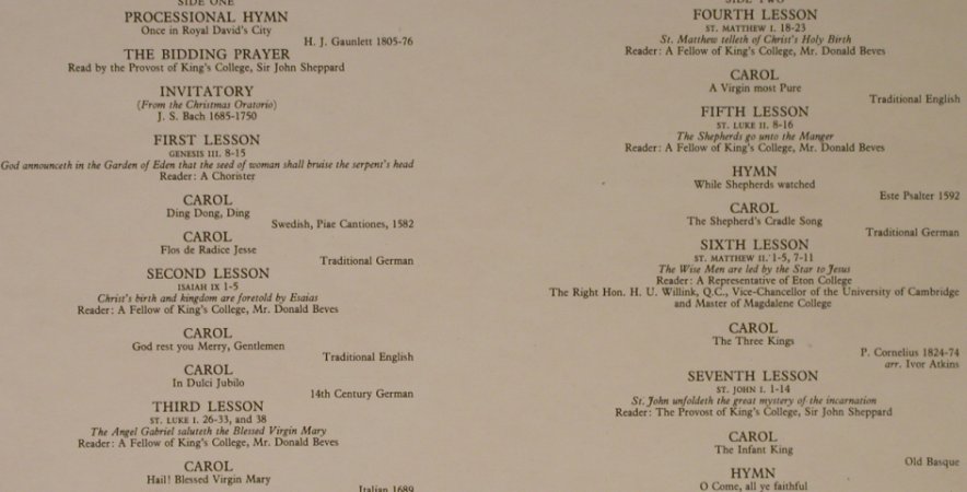 Choir of King's College, Cambridge: A Festival of Lessons and Carols, Argo/Eclipse(ECS 659), UK, Ri, 1954 - LP - L2413 - 6,00 Euro