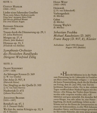Schlusnus,Heinrich: Singt Mahler:Lieder e.Fahrenden (2), Heliodor(88 020), D, Ri, 1957 - LP - L2445 - 6,00 Euro