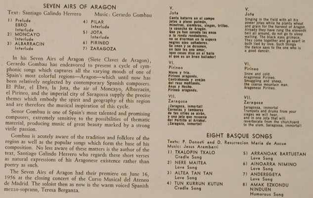 Berganza,Teresa: Seven Airs of Aragon/8 Basque Songs, London ffrr(5543), UK/US,  - LP - L2564 - 9,00 Euro