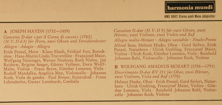 Haydn,Josef / Mozart: Cassation/Hornkonzert/Divertimento, Harmonia Mundi(HMS 9002), D,  - LP - L2644 - 5,00 Euro