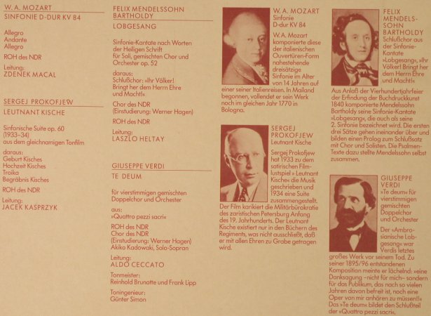 Mozart,Wolfgang Amadeus,Prokofjew: Mendelsohn Bartholdy,Verdi, NDR(6623 520), D, 1984 - LP - L2662 - 7,50 Euro