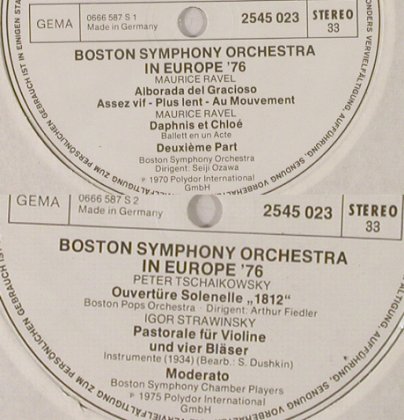 Boston Symphony Orchestra: In Europe'76, Musterplatte No Cover, D.Gr.(2545 023), D,  - LP - L2722 - 7,50 Euro