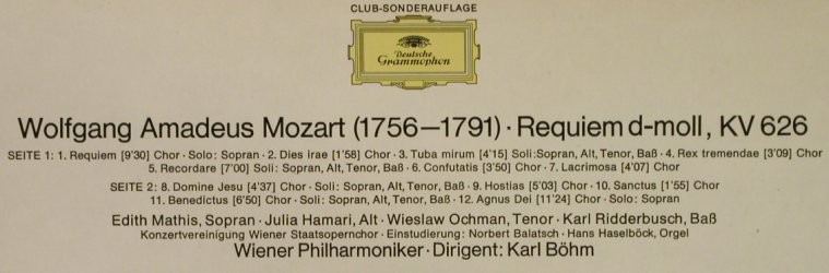 Mozart,Wolfgang Amadeus: Requiem d-moll KV 626, Deutsche Grammophon(62 538), D,Club Ed.,  - LP - L3129 - 6,00 Euro