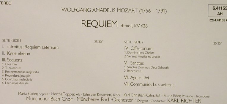 Mozart,Wolfgang Amadeus: Requiem d-moll,KV 626(66), Telefunken(6.41153 AH), D, 1981 - LP - L3133 - 6,00 Euro