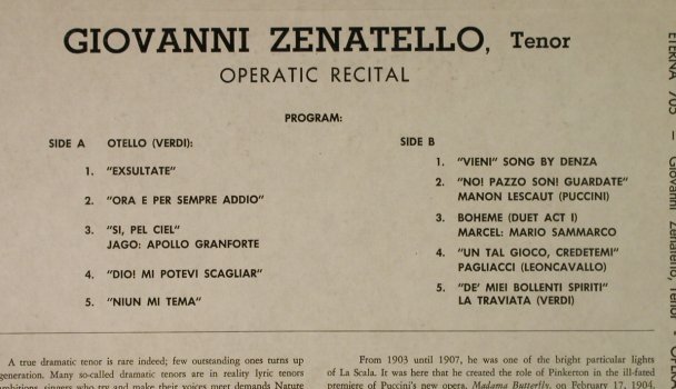 Zenatello,Giovanni: Operatic Recital, (Tenor) vg+/m-, Eterna(705), US,  - LP - L3220 - 5,50 Euro