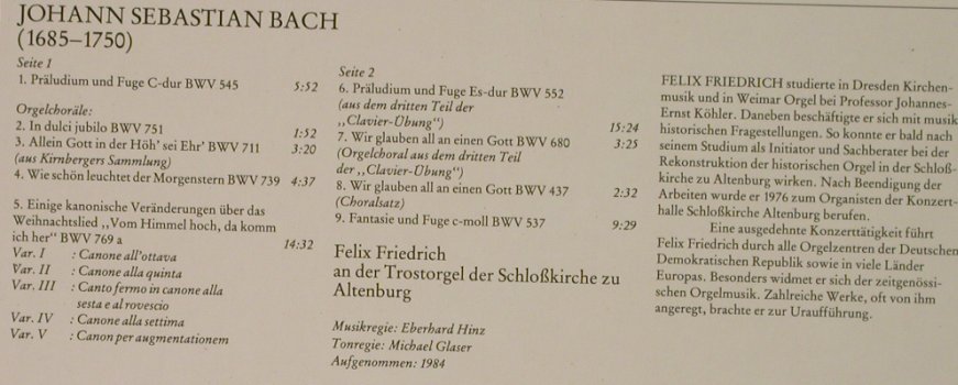 Bach,Johann Sebastian: Präludium u.Fuge C-dur BWV 545, Eterna(725 050), DDR, 1987 - LP - L3403 - 5,00 Euro