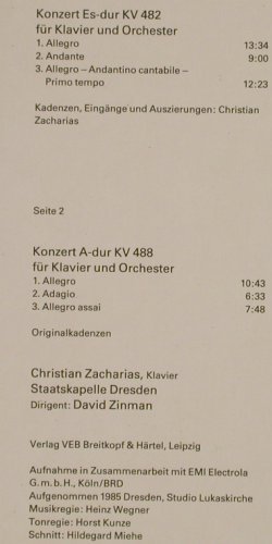 Mozart,Wolfgang Amadeus: Klavierkonzerte Es-dur KV 482&488, Eterna(725 047), DDR, 1987 - LP - L3406 - 5,00 Euro
