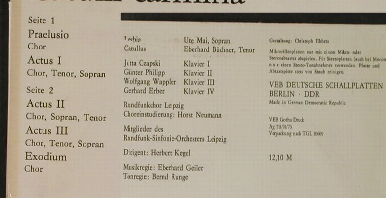 Orff,Carl: Catulli Carmina, Textblatt, m-/vg+, Eterna(8 26 374), DDR, 1973 - LP - L3416 - 6,00 Euro
