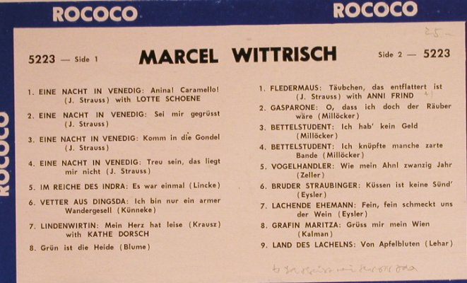 Wittrisch,Marcel: Same, Rococo(RR 5223), CDN,  - LP - L3970 - 7,50 Euro