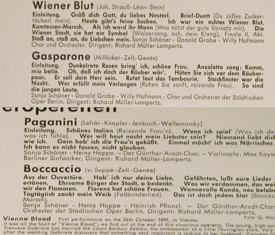 V.A.Die Wiener Meisteroperette: Wiener Blut,Gasparone..Querschnitte, Telefunken(SLE 14 207-P), D,R-stoc,  - LP - L4023 - 5,00 Euro