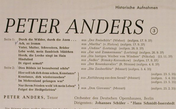 Anders,Peter: Historische Aufnahmen,1935-37,vol.3, Telefunken(HT 29), D,  - LP - L4089 - 7,50 Euro