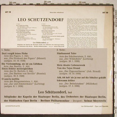 Schützendorf,Leo: Historische Aufnahmen 1929-1930, Telefunken(HT 19), D,m-/vg-,  - LP - L4105 - 3,00 Euro