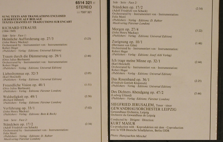 Strauss,Richard: Orchestral Songs Orchesterlieder, Philips(6514 321), NL,  - LP - L4193 - 6,00 Euro