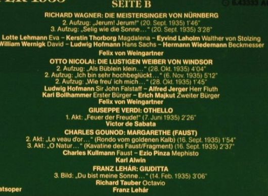 V.A.Wiener Staatsoper 1935: BathyLehmann...Weingarter, Foc, Teldec(6.43333 AG), A,hist rec, 1985 - LP - L4229 - 6,00 Euro