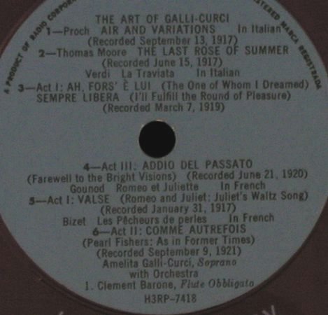 Galli-Curci,Amelita: The Art Of, RCA(CAL 410), US,  - LP - L4276 - 7,50 Euro