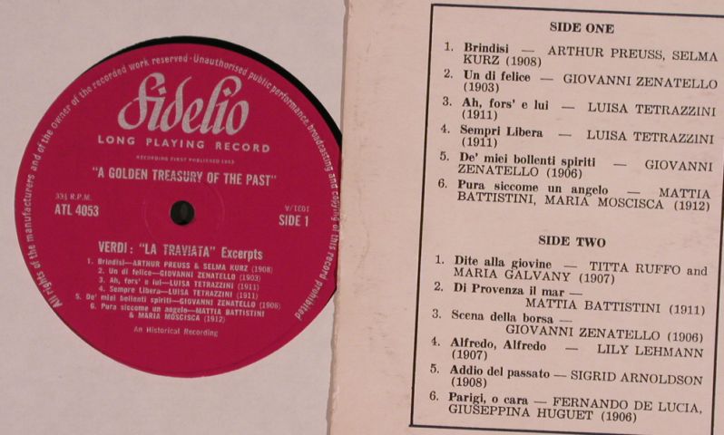 V.A.A Golden Trasury o.t.Past Vol.4: Verdi : La Traviata-Excerpts, Fidelio(ATL 4053), UK, 1963 - LP - L4296 - 12,50 Euro