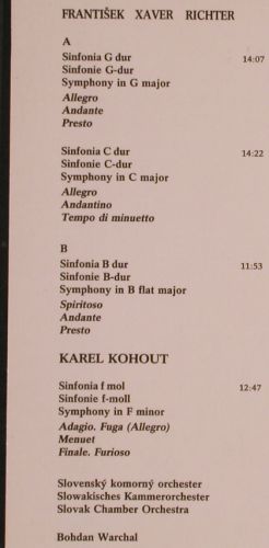Richter,Fratisek Xaver/Karel Kohout: Symphonies, VG+/m-, Opus(9110 1662), CZ, 1986 - LP - L4302 - 3,00 Euro