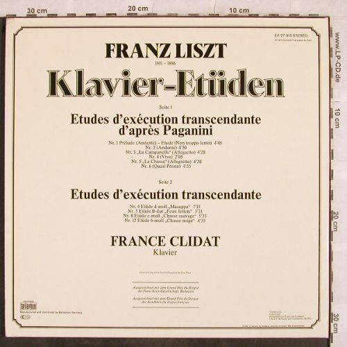Liszt,Franz: Klavier-Etüden, France Clidat, Aristocrate(EA 27 015), D, Foc, 1973 - LP - L4324 - 7,50 Euro