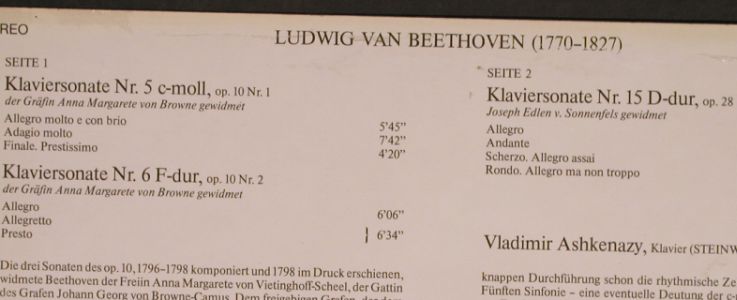 Beethoven,Ludwig van: Klaviersonaten Nr.5, 6, 15, m-/vg+, Decca(6.42282 AW), D, 1977 - LP - L4331 - 6,00 Euro