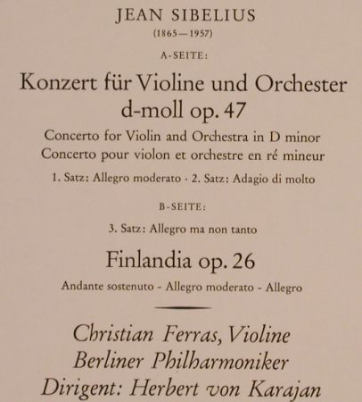 Sibelius,Jean: Violinkonzert / Finlandia, D.Gr.(138 961), D,Ri, 1965 - LP - L4359 - 6,00 Euro