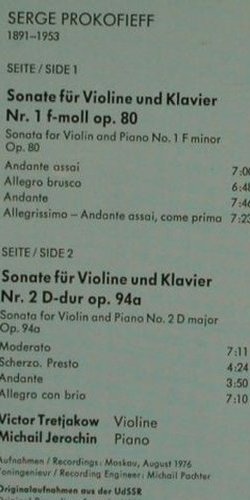 Prokofieff,Serge: Violinsonaten 1+2,op.80,94a, m-/vg+, Melodia/Eurodisc(28 754 KK), D,  - LP - L4369 - 6,00 Euro
