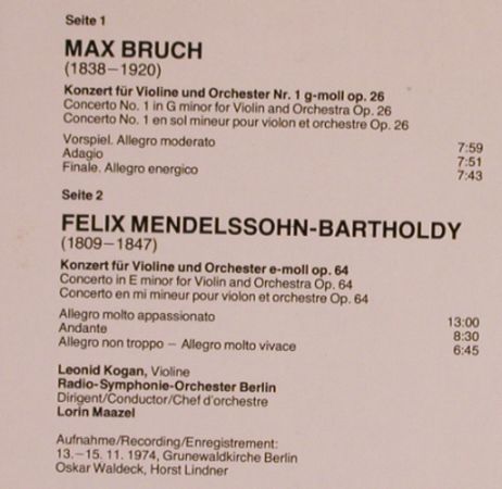 Kogan,Leonid: Bruch,1Violink.,Mendelss.Violink.64, Melodia/Eurodisc(66 517 4), D, m /vg+, 1977 - LP - L4377 - 6,00 Euro