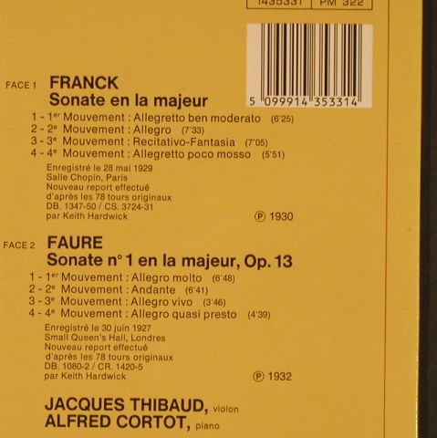 Franck,Cesar /  Faure: Sonate en la majeur/Sonaze n°1, EMI(1435331), F,  - LP - L4409 - 20,00 Euro
