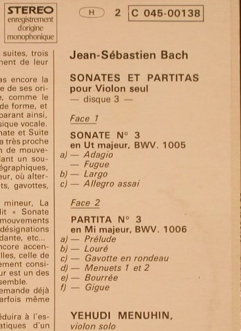Menuhin,Yehudi: Bach-Sonate No.3/Partita No.3, Trianon(C 045-00138), F,  - LP - L4474 - 9,00 Euro