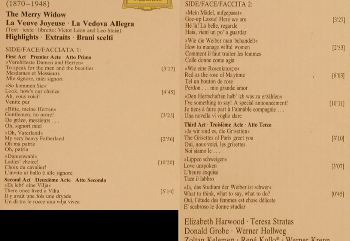 Lehar,Franz: Die Lustige Witwe-Highlights, D.Gr.(2530 729), D, 1974 - LP - L4538 - 4,00 Euro