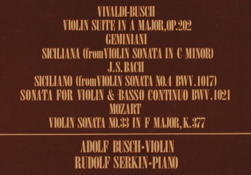 Busch,Adolf & Rudolf Serkin: Vivaldi-Busch,Geminiani,J.S.Bach, Angel(GR-2247), Japan,  - LP - L4625 - 20,00 Euro