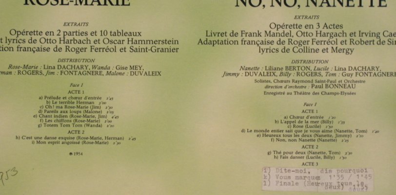 Friml,Radolphe / Youmans: Rose-Marie/No-No Nanette, m-/vg+, EMI(2 C 057-10845), F,Ri, 1954 - LP - L4671 - 5,00 Euro