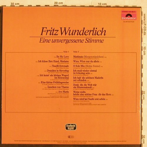 Wunderlich,Fritz: Eine unvergessene Stimme, Polydor(29 490 0), D,Club-Ed.,  - LP - L4680 - 5,00 Euro