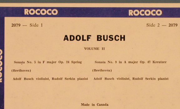 Busch,Adolf: Volume 2,Beethoven,Sonata Nr.5,op24, Rococo Records(2079), CDN,  - LP - L4702 - 20,00 Euro