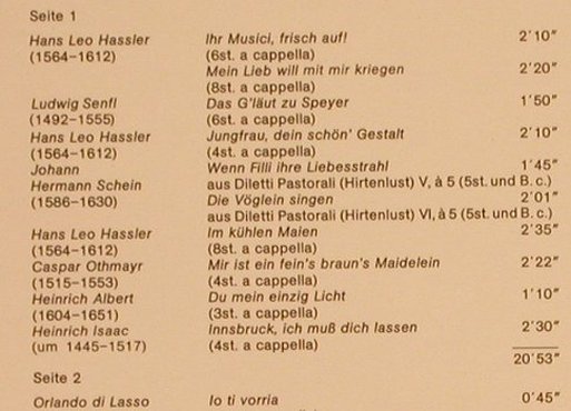 V.A.Ihr Musici,Frisch Auf: Madrigale,Villanellen und Chansons, Telefunken(6.41167 AN), D, Ri, 1965 - LP - L4753 - 5,00 Euro