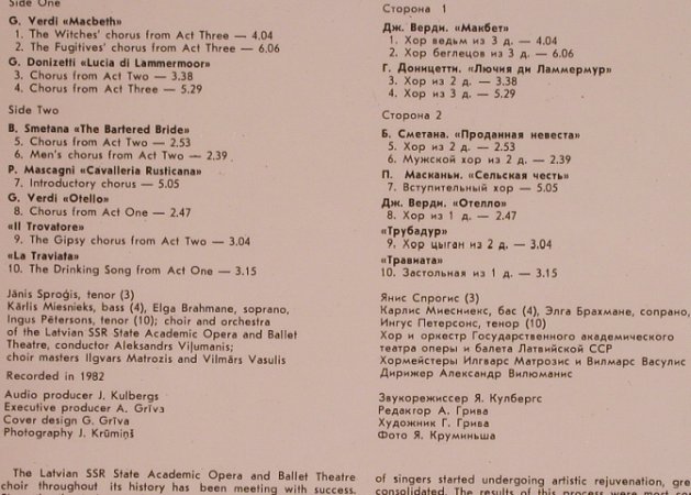 V.A.Choruses from Operas: Verdi,Donizetti, Smetana...10 Tr., Melodia(C10 19385 000), UDSSR, 1983 - LP - L4926 - 5,00 Euro