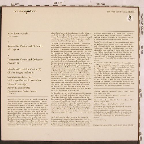Szymanowski,Karol: Violinkonzerte Nr.1 & 2, Musicaphon(BM 30 SL 1406), D,  - LP - L4944 - 9,00 Euro