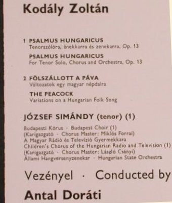 Kodaly,Zoltan: Psalmus Hungaricus/Peacock Variatio, Hungaroton(LPX 11392), H,  - LP - L4951 - 5,00 Euro