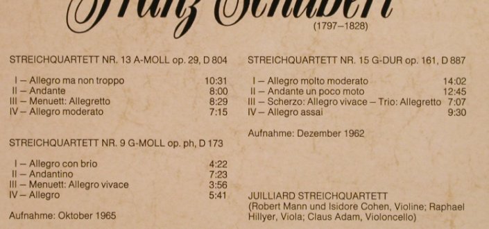 Schubert,Franz: Streichquartette Nr.9,13,15, Foc, CBS(CBS 78 250), NL, 1974 - 2LP - L5041 - 12,50 Euro