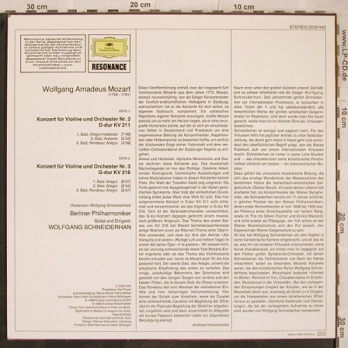 Mozart,Wolfgang Amadeus: Violinkonzerte Nr.2 & 3, D.Gr. Resonance(2535 443), D,  - LP - L5076 - 7,50 Euro