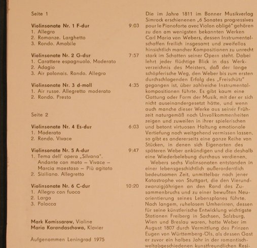 Weber,Carl Maria von: Die Violinsonaten, m-/VG+, Melodia Eterna(8 27 125), DDR, 1978 - LP - L5084 - 5,00 Euro