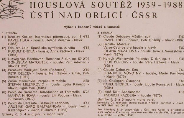 V.A.Kocianova Houslova Soutez: 1959-1988 - Usti Nad Orlici-CSSR, Supraphon(11 0327-1 111), CZ, 1988 - LP - L5111 - 9,00 Euro