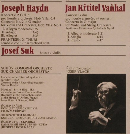 Haydn,Joseph / Jan Krtitel Vanhal: Violin Concertos, Supraphon(1110 3616 G), CZ, 1982 - LP - L5114 - 7,50 Euro