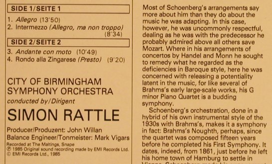 Brahms,Johannes  orches.Schoenberg: Piano Quartet No.1 in G Minor, EMI(27 0169), D, 1985 - LP - L5351 - 7,50 Euro