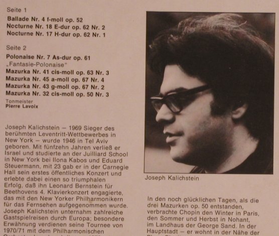 Kalichstein,Joseph: spielt Chopin, EMI Electrola/Eratro(C 065-30 877), D, 1974 - LP - L5411 - 9,00 Euro