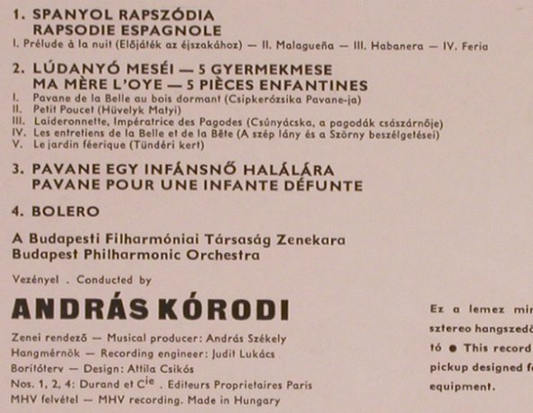 Ravel,Maurice: Rhapsodie Espagnole/Ma Mere..Bolero, Hungaroton(SLPX 11644), H,  - LP - L5561 - 6,00 Euro