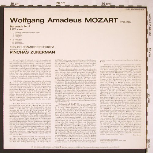 Mozart,Wolfgang Amadeus: Serenade No.4 K.203, Club Ed., CBS(64004), NL, 1975 - LP - L5910 - 5,00 Euro
