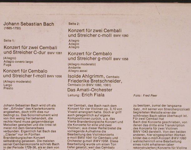 Bach,Johann Sebastian: Konzerte für CembaloBWV 1056,1058, Fontana(6530 072), NL,Ri, 1959 - LP - L5923 - 6,00 Euro